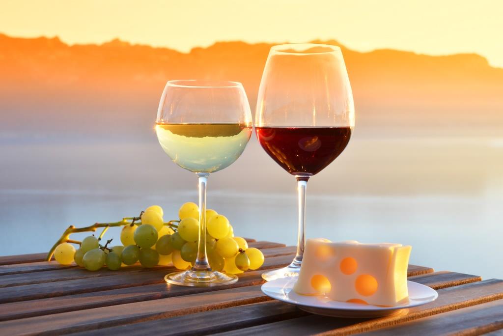 レマン湖を前にワインで乾杯