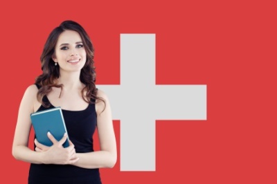 スイス国旗と女性